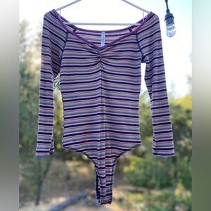Free People Intimately Striped Thong Bodysuit